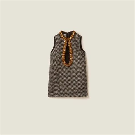 miu miu boucle dress|Cocoa Brown Embroidered Bouclé Mini.